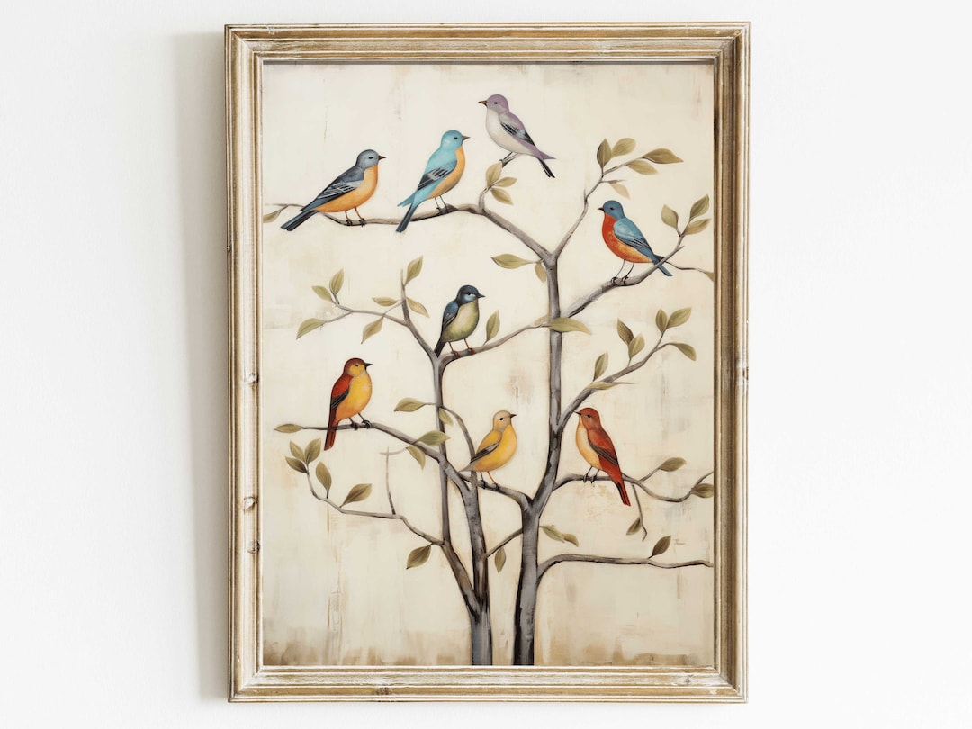 Minimalist Bird Print, Vintage Bird Wall Art, Tree Wall Art, Vintage