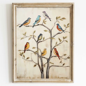 Minimalist Bird Print, Vintage Bird Wall Art, Tree Wall Art, Vintage Wall Decor, Rustic Wall Art, Farmhouse Home Decor, Printable Wall Art