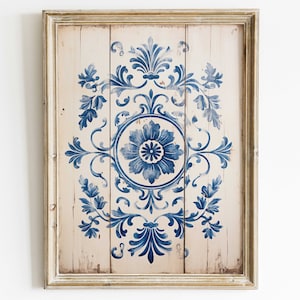 Azulejo Art Print, Portuguese Tile Art Print, Vintage Tile Motif, Distressed Wall Art, Rustic Wall Art, Ornamental Wall Decor, PRINTABLE Art