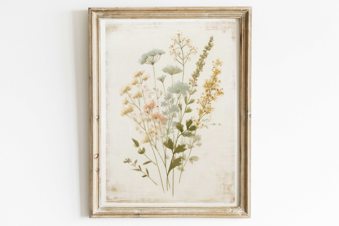 Wildflower Art Print, Rustic Floral Wall Decor, Vintage Floral Wall Art ...