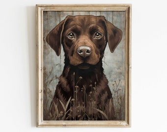 Labrador Decor, Vintage Labrador Wandkunst, druckbare Hund & Blumen Kunstwerk, perfektes Geschenk für Hundeliebhaber und Labrador Retriever-Besitzer