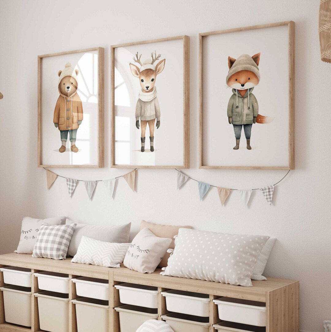 Woodland Animal Prints, Nursery Animal Decor, Fox, Bear & Deer Art, Set ...