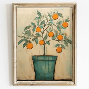 Vintage Botanische Wandkunst, Orangenbaum Druck, Obstbaum Kunst, &gt;Mediterran Dekor, Rustikale Land Dekoration, Pflanzen Kunst zum Ausdrucken