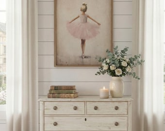 Ballet Nursery Art, Vintage Ballerina Print, Pink Girls Room Decor, Nostalgic Nursery Art, Ballerina Painting, PRINTABLE Art for Little Girl