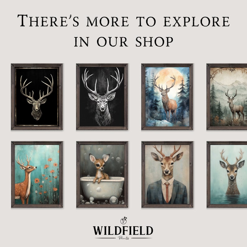 Deer Wall Art, Forest Wall Decor, Rustic Nature Print, Vintage Animal Print, Vintage Home Decor, Landscape Painting, Printable Art image 10