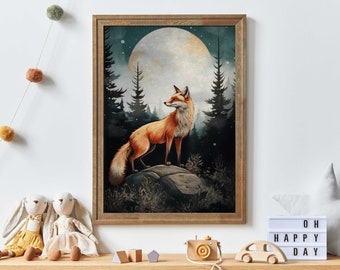 Fox Nursery Decor, Watercolor Fox Print, Forest Animal Nursery Art, Fox Painting, Watercolor Nursery,  Neutral PRINTABLE Kids Wall Art