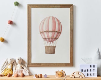 Hot Air Balloon Nursery Decor, Pink Balloon Print, Watercolor Nursery, Vintage Balloon Wall Art, Adventure Nursery, PRINTABLE Girl Wall Art