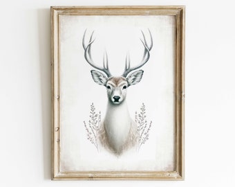 Deer Wall Art, Forest Animal Wall Decor, Hunting Art, Stag Print, Modern Farmhouse Decor, Minimalist Vintage Art, Printable Farmhouse Art