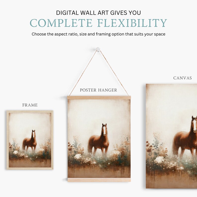 Vintage Horse Painting, Horse Owner Gift, Farmhouse Decor, Equestrian Art, Horse Wall Art, Horse Gifts Women, PRINTABLE Horse Wall Decor image 7