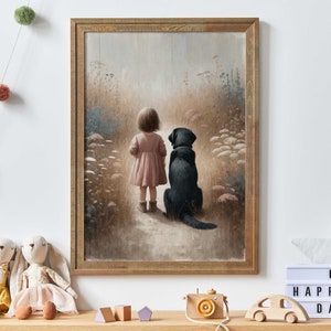 Black Labrador Retriever Nursery Decor, Girl & Dog Art Print, Dog Nursery Decor, Black Lab Print, Labrador Art for Kids, Printable Dog Decor