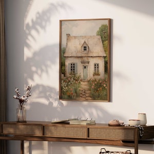 Vintage Stone House Print, Stone House Cottage Painting, French Countryside Art, Rustic ...