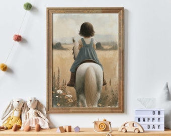Girl & Horse Painting, Horse Riding Art, Girls Room Decor, Nursery Horse Decor, Horse Print, Equestrian Wall Decor, PRINTABLE Girl Wall Art
