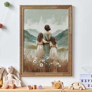 母と娘のプリント、母と子供の冒険アート、お母さんの子供の絵画、お母さんへの贈り物、兄弟の壁飾り、印刷可能な家族アート
