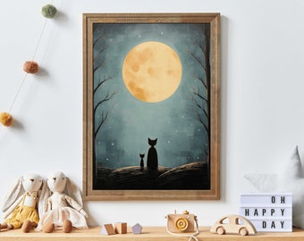 Cat Nursery Decor, Moody Kids Room Wall Decor, Cat Wall Art Child Room, Whimsical Nursery Decor, Toddler Room Decor, PRINTABLE Kids Wall Art