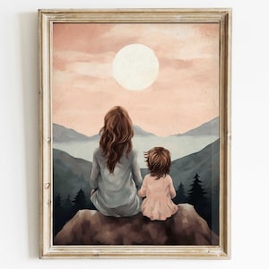 Mother and Daughter Bond Print, Adventure Wall Art, Mother's Day Gift, Mom Painting, Rustic Nursery Decor Girl, Digital Printable Family Art