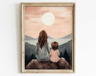 母と娘の絆を描いたプリント、冒険のウォールアート、母の日ギフト