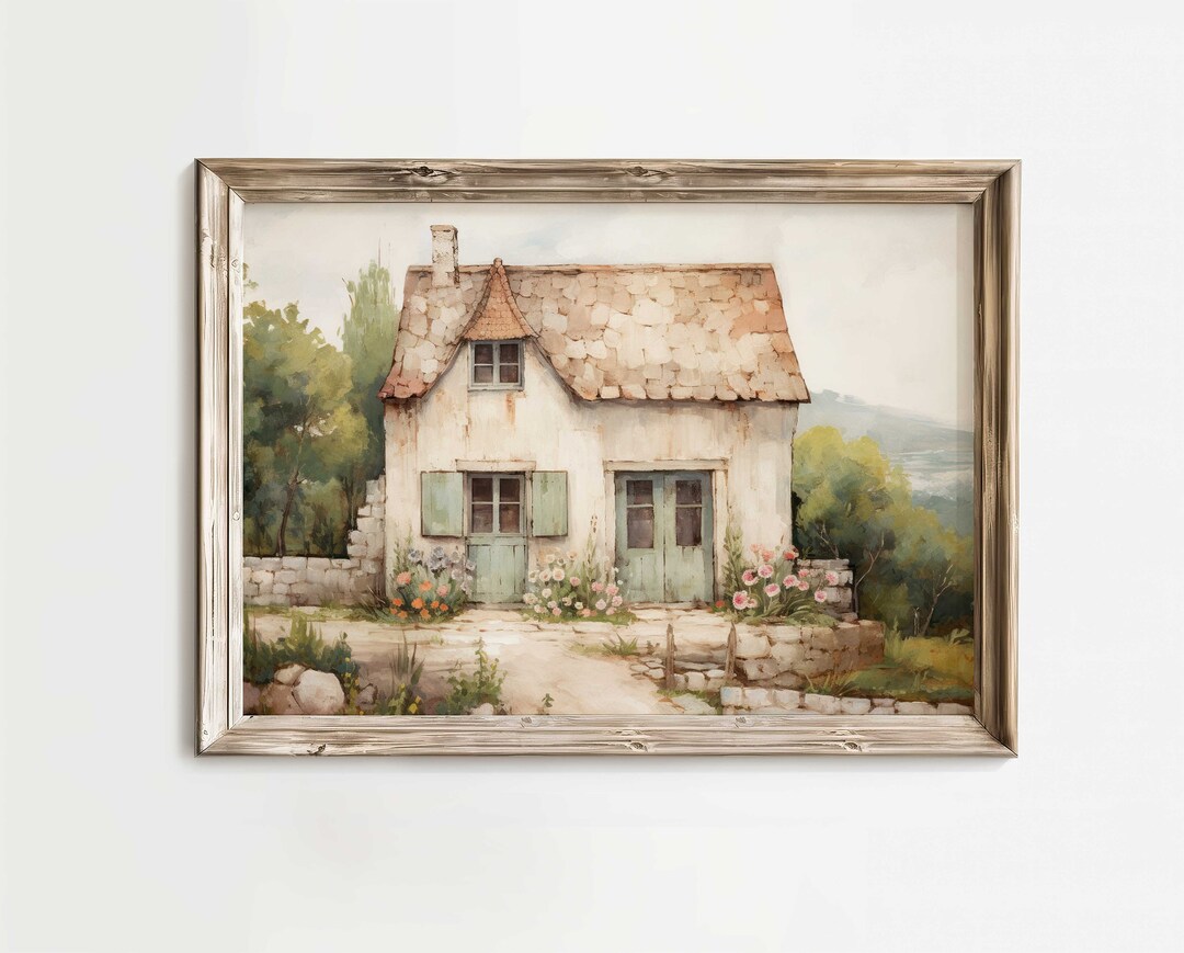Stone House Print, Cottage Painting, French Countryside Wall Decor