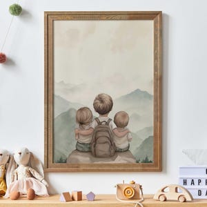 Sibling Wall Art Nursery, Three Sibling Print, Brother and Sister Print, Sibling Nursery Art, Sibling Room Decor, Printable Adventure Art