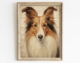 Vintage Collie Print, Rustic Dog Decor, Collie Portrait, Printable Dog Wall Art, Printable Dog Art, Perfect Gift for Collie Owner & Lover