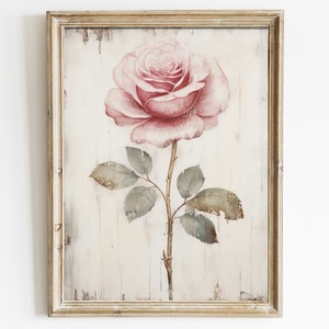 Impressão de rosas, arte de parede de rosas cor-de-rosa, decoração de casa de fazenda floral, decoração de parede rústica, decoração de casa em estilo country, arte de parede de flores rosas para impressão