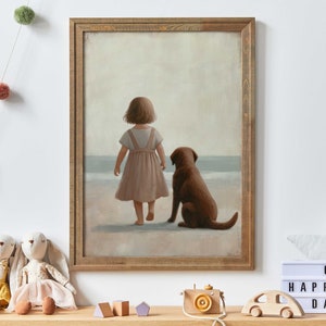 Labrador Retriever Kinderzimmer Druck, Mädchen & Hund Kunstdruck, Hund Kinderzimmer Deko, brauner Labrador Wandkunst, Welpe Kinderzimmer Kunst, druckbare Hundedekoration