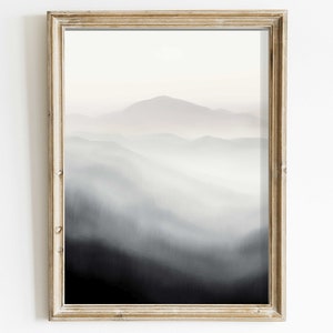 Arte abstracto de bosque y montaña, impresión de naturaleza en acuarela, arte de pared de paisaje minimalista, pintura de montaña, decoración de bosque imprimible