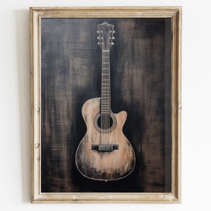 Guitar Wall Art, Music Instrument, Vintage Guitar, Chalkboard Art, Black Home Decor, Acoustic Guitar Print, Printable Music Wall Decor