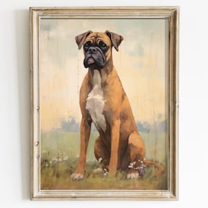 Boxer Dog Vintage Wall Art, Rustic Dog Decor, Gift for Boxer Lovers & Owners, Vintage Dog Portrait, Boxer Painting, PRINTABLE Dog Wall Decor