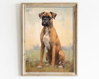 Boxer Dog Vintage Wall Art, Rustic Dog Decor, Gift for Boxer Lovers & Owners, Vintage Dog Portrait, Boxer Painting, PRINTABLE Dog Wall Decor