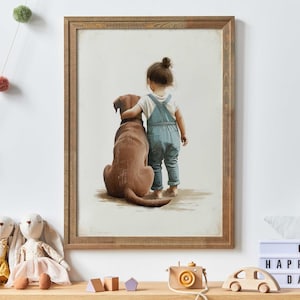 Braun Labradorit Illustration, Labrador Wand Dekor, Labrador Mädchen Zimmer Wandkunst, Mädchen & Hund Druck, Hund Kindergarten Kunst, Hund Wand Kunst Mädchen