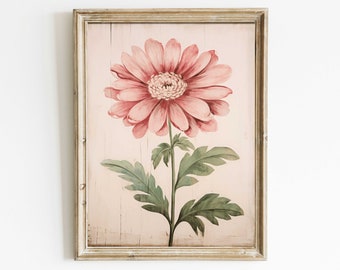 Pink Flower Print, Rustic Floral Wall Art, Farmhouse Decor, Abstract Floral Decor, Shabby Chic Wall Decor Vintage, Printable Flower Wall Art