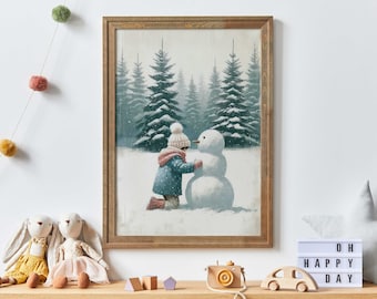 Snowman Print, Girls Room Art, Snowman Nursery Wall Art, Winter Nursery Wall Decor, Christmas Wall Decor, PRINTABLE Christmas Nursery Art