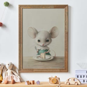 Maus, Kinderzimmer Dekor, wunderliche Maus Druck, Maus essen, Tier Kinderzimmer Dekor, Mädchen Zimmer Dekor, DRUCKBARE Tier Kunst