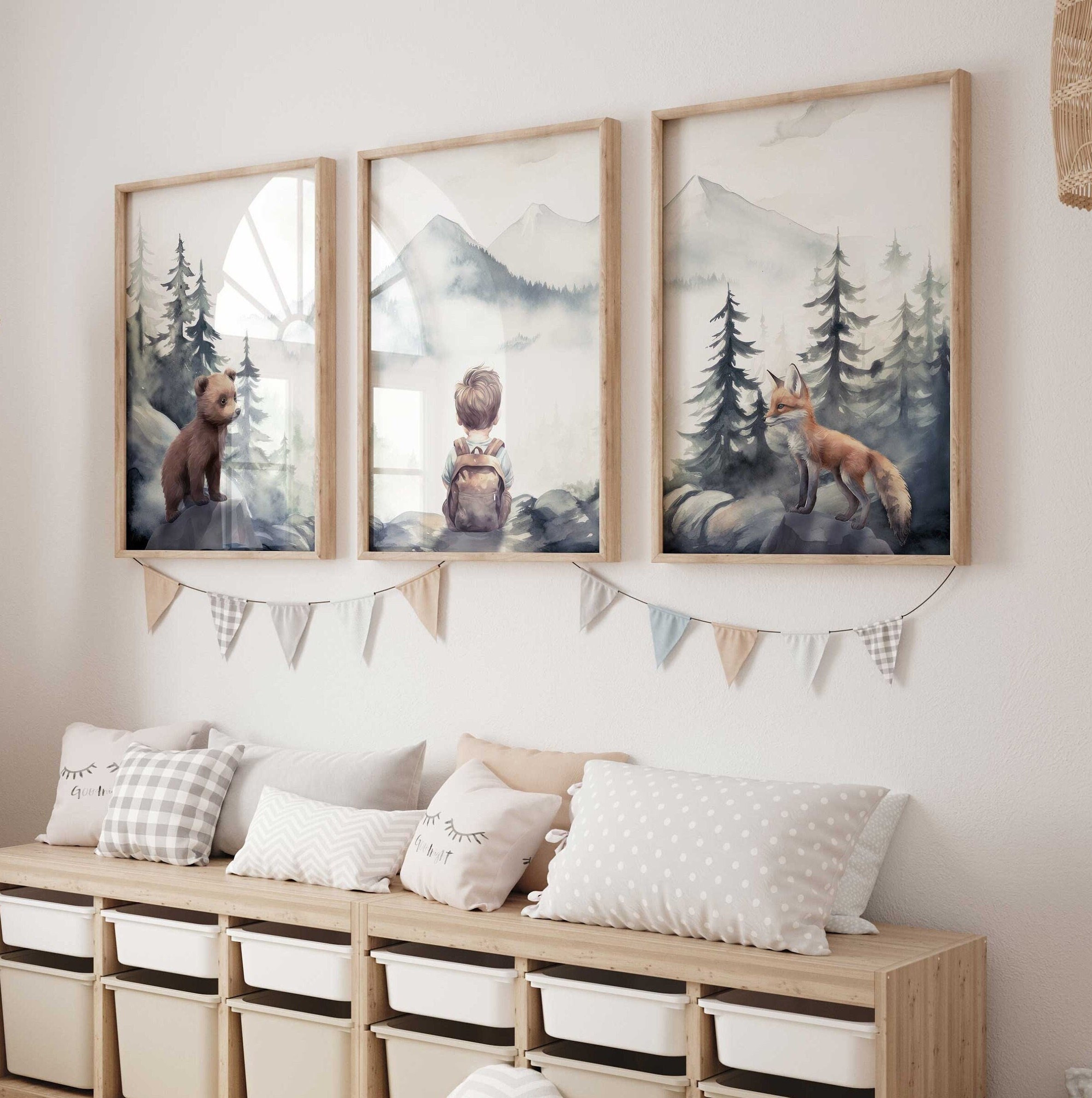Woodland Animal Nursery Decor, Forest Animal Prints, Bear & Fox Art, Forest Prints Nursery, Boys Room Animal Art, Printable Kids Room Decor