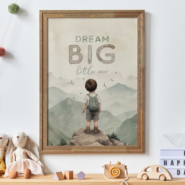 Dream Big Little One Quote Print, Boy Nursery Quote Print, Nursery Adventure Print, Dream Big Nursery, Printable Adventure Boys Room Decor