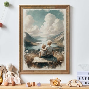 Brothers Room Decor, Brother Painting, Boys Adventure Print, Boys Bedroom Wall Art, Nature Wall Art Boys, Printable Lake Nursery Decor