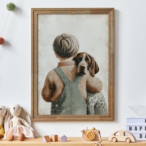 German Shorthaired Pointer Nursery Decor, German Short Haired Pointer Art, Boy and Dog Art Print, Dog Portrait, Printable Dog Nursery Art