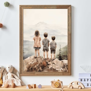 Siblings Print, Brother & Sister Wall Art, Adventure Toddler Decor, Shared Room Decor, Vintage Painting, Printable Kids Room Art