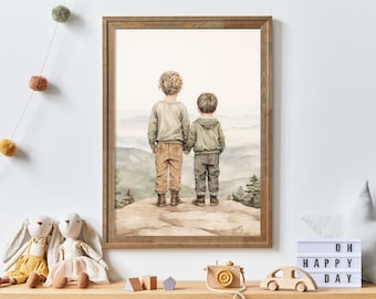 Brothers Room Print, Brothers Wall Art, Adventure Nursery Decor, Best Friends Art, Nursery Adventure Prints, Printable Kids Wall Art