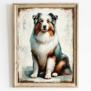 Australian Shepherd Art Print, Australian Shepherd Painting, Vintage Dog Art, Dog Portrait, Australian Shepherd Owner Gift,PRINTABLE Dog Art