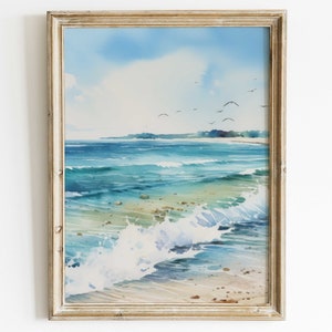 Peinture sur mer, décoration d&#39;intérieur côtière, décoration murale de plage, estampes d&#39;art murales côtières, impression d&#39;art bleu océan, art paysager à imprimer