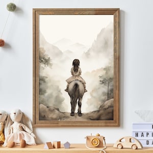 Vintage Watercolor for Horse-Loving Girls, Horse Nursery Room Decor, Girly Wall Art, Girl's Bedroom Print, Printable Equestrian Art