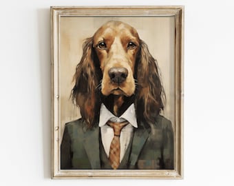 Funny Dog Print, Vintage Cocker Spaniel Portrait, Dog in Clothes & Suit, Dog Funny Artwork, Dog Lovers Gift, Printable Dog Decor