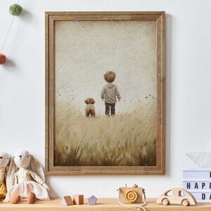 Lámina de cachorro para guardería, cuadro de niño y perro, arte vintage para pared de guardería, decoración de perro para guardería, decoración de habitación de niño, decoración imprimible de perro para niños