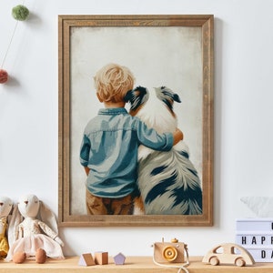 Australian Shepherd Nursery Print, Boy & Dog Art Print, Aussie Print, Dog Nursery Decor, Toddler Decor Boy, Printable Dog Wall Art for Kids