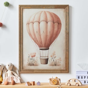 Hot Air Balloon Nursery Decor, Pink Balloon Print, Watercolor Nursery, Vintage Balloon Wall Art, Adventure Nursery, PRINTABLE Girl Wall Art