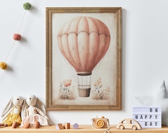 Hot Air Balloon Nursery Decor, Pink Balloon Print, Watercolor Nursery, Vintage Balloon Wall Art, Adventure Nursery, PRINTABLE Girl Wall Art