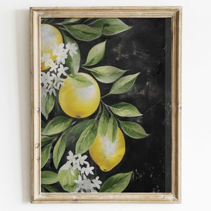 Lemon Mediterranean Wall Art, Citrus Wall Art Print, Rustic Fruit Wall Decor, Minimalist Vintage Home Decor, Printable Art