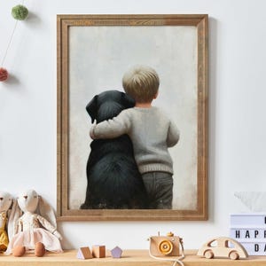 Black Labrador Nursery Decor, Boy & Dog Painting, Dog Nursery Decor, Labrador Retriever Print, Puppy Nursery Print, Printable Dog Decor