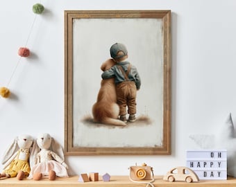 Décoration de chambre d&#39;enfant Golden Retriever, impression d&#39;art garçon et chien, impression chien, chambre d&#39;animaux, chambre d&#39;enfant, garçon, impression chambre d&#39;enfant chiot, art imprimable pour enfants